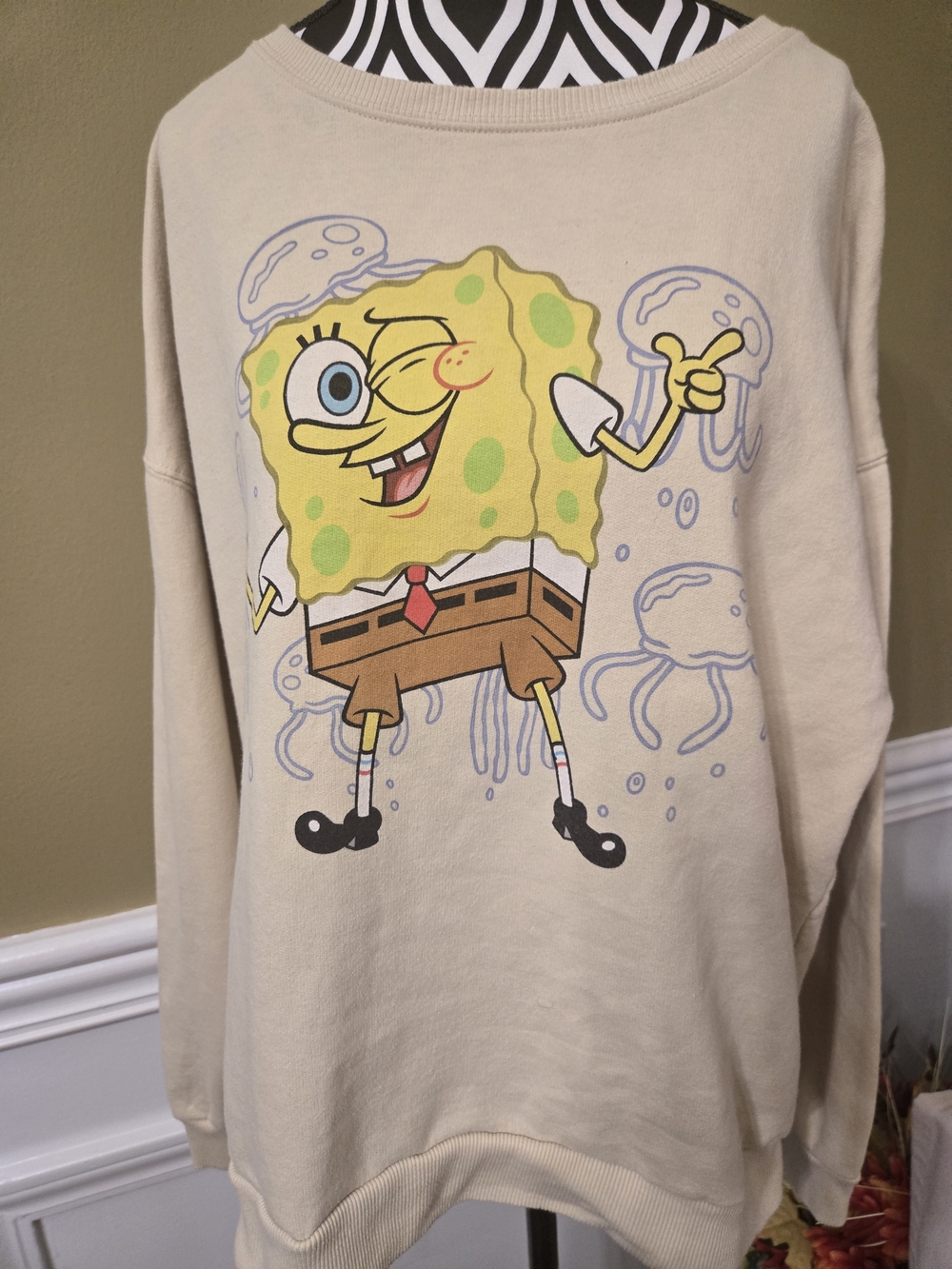 Nickelodeon SpongeBob Long Sleeve Graphic Beige Crewneck Sweatshirt XL